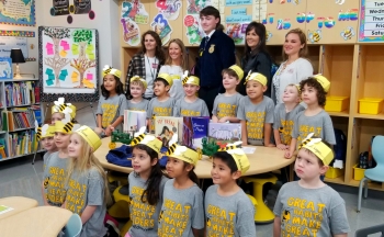 First grade class wearing bee hats
