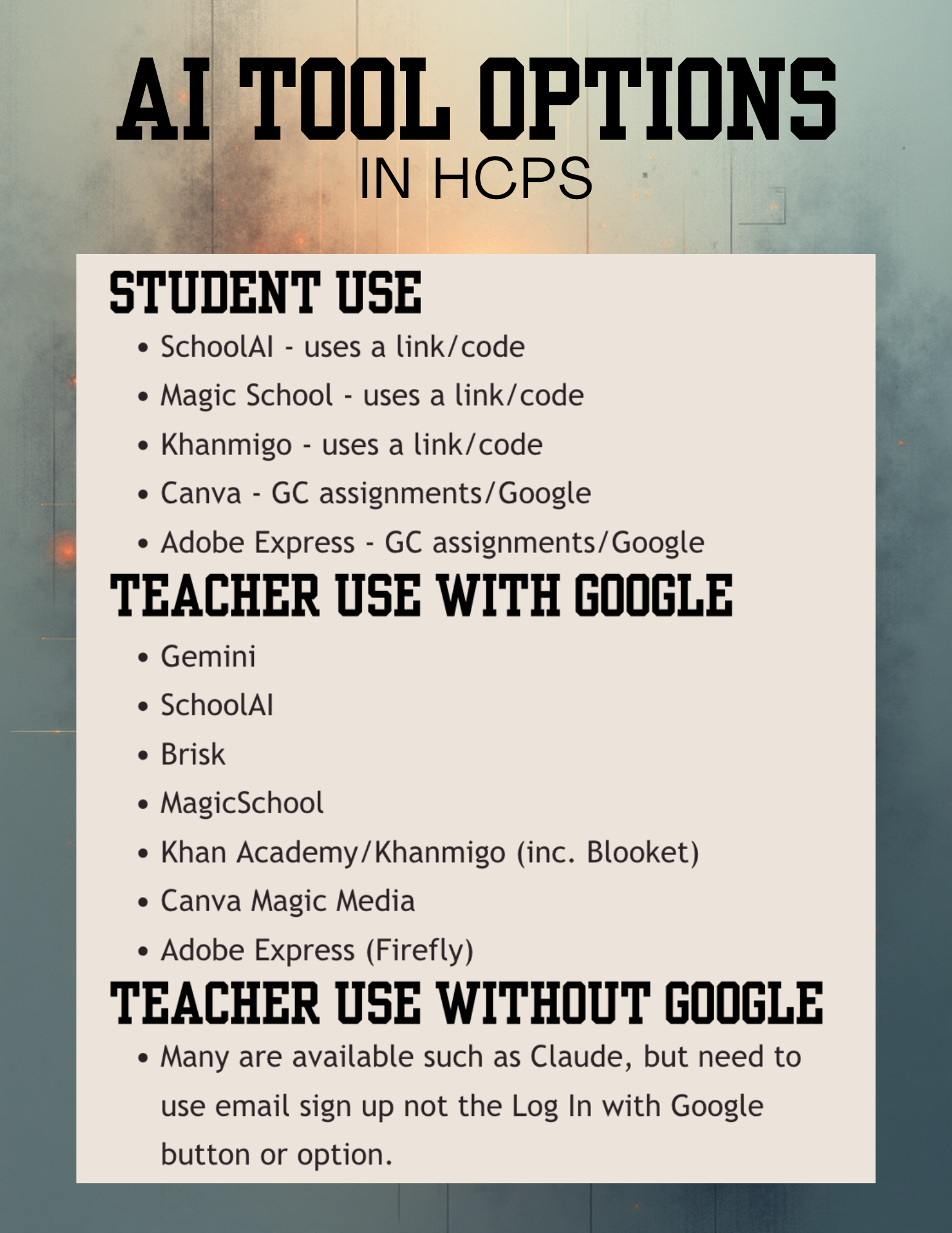 AI Tools approved for use in HCPS